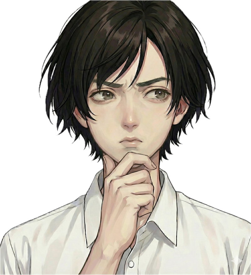 あごに手を当てて考える男性