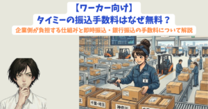 【ワーカー向け】タイミーの振込手数料はなぜ無料？企業側が負担する仕組みと即時振込・銀行振込の手数料について解説
