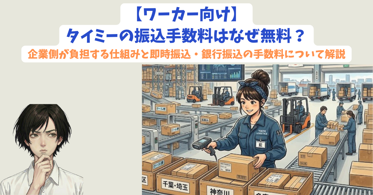 【ワーカー向け】タイミーの振込手数料はなぜ無料？企業側が負担する仕組みと即時振込・銀行振込の手数料について解説