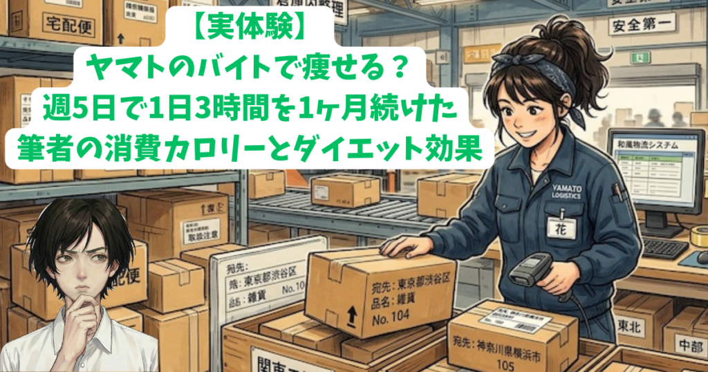 【実体験】ヤマトのバイトで痩せる？力仕事・立ち仕事の倉庫バイトを週5日で1日3時間を1ヶ月続けた筆者の消費カロリーとダイエット効果