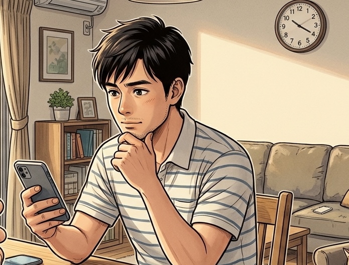スマホで求人サービスを調べる男性