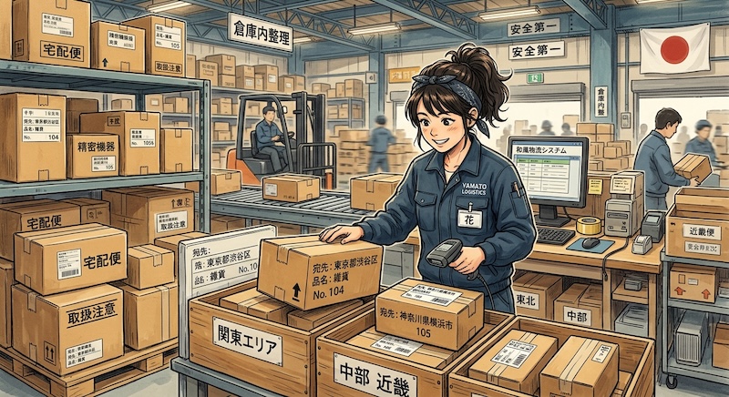物流倉庫で荷物の仕分けをするスタッフ