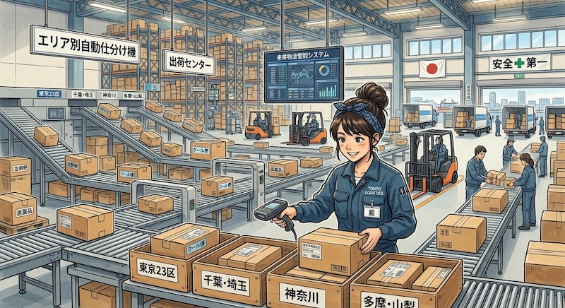自動仕分けラインで荷物を扱うスタッフ